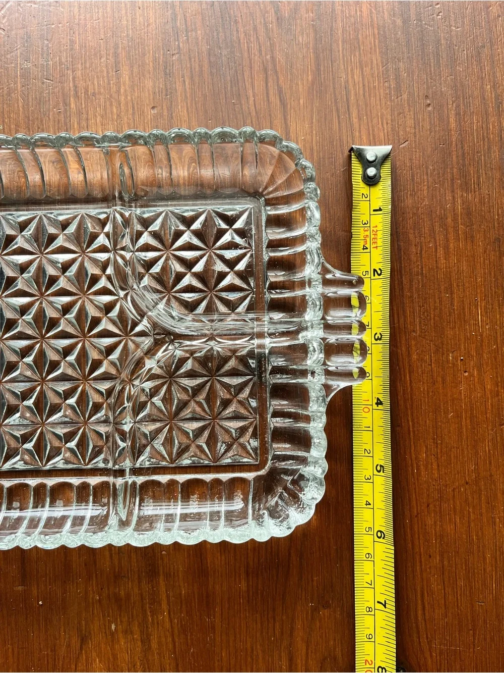 Vintage Clear Glass Divided Vanity Tray with Starburst Pattern